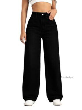 High Waisted Wide Leg Straight Leg Jeans Loose Fit Denim Pants Casual